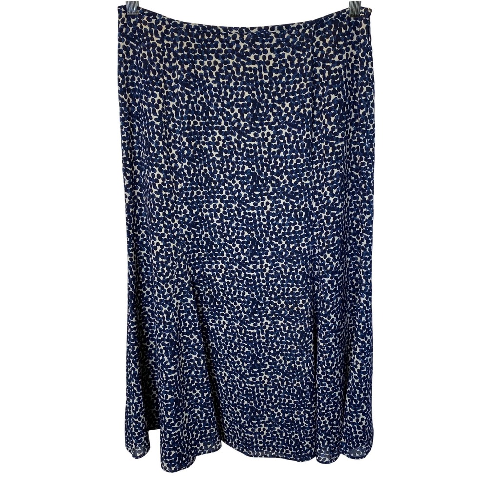 Villager Liz Claiborne Abstract A-Line Midi Skirt Women's 12 Navy Blue Dot Print